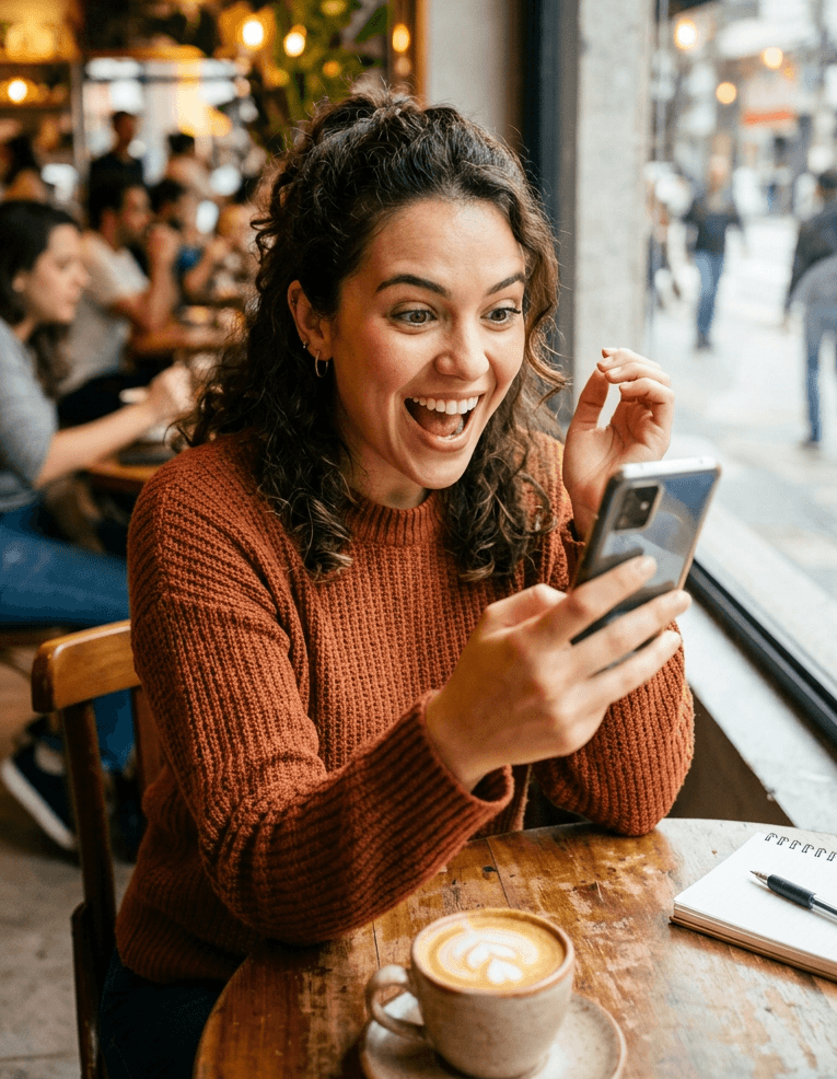 Happy customer using a product feed